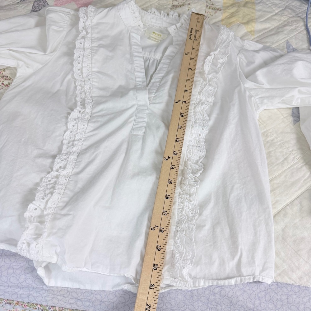 Maeve Anthropologie White Eyelet Ruffle Blouse Cotton Victorian Top XS - Picture 9 of 9